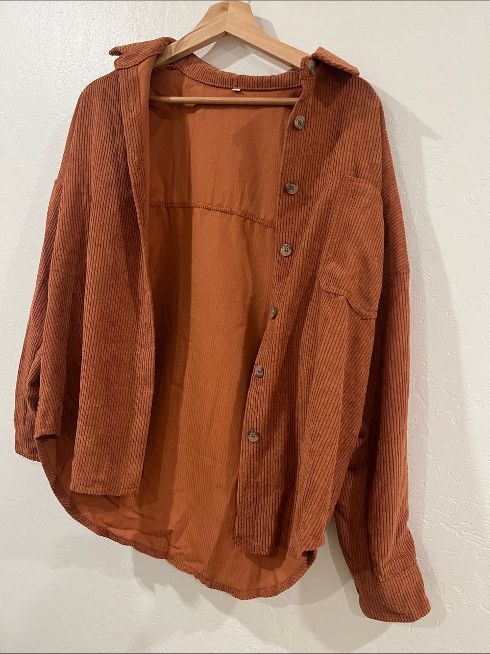 Oversized Rust Corduroy Button-Up Jacket